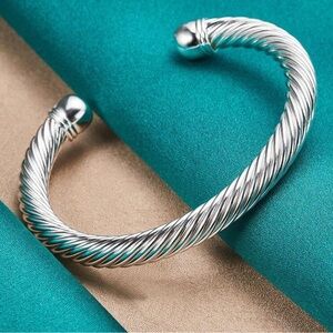Anthropologie Silver Cable Cuff Bracelet